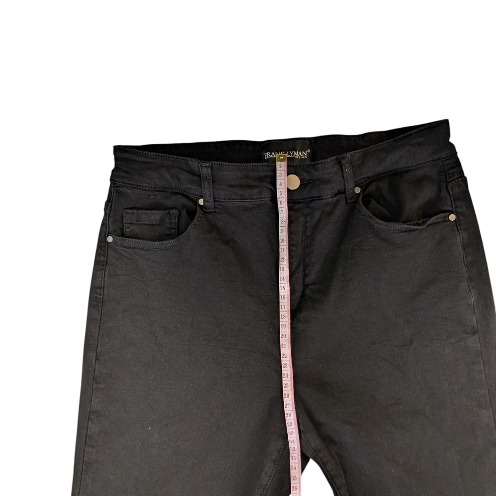 Frank Lyman Black slim leg jean with pearl bow detail at the back hemline Size L - Picture 6 of 8